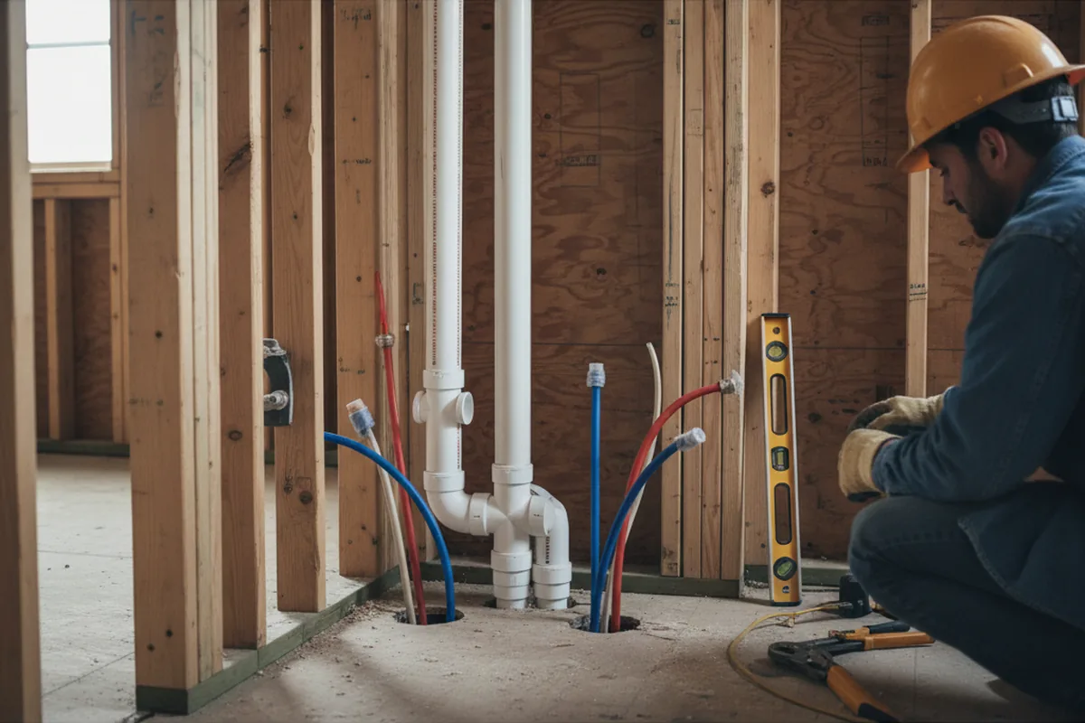 Drain and supply rough-in during Sump Pump Repair in Slatersville